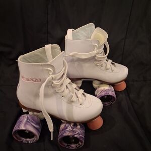 Schwinn White Roller Skates with Purple Wheels
